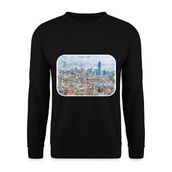 Barcelona Spanien Aquarellskizze Gezeichnete Zeichnung - Unisex Pullover - Schwarz - Vorne - Alina (178cm) & Michal (187cm)