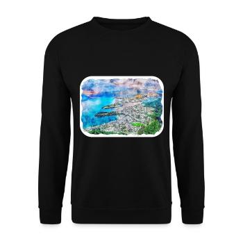 Queenstown Neuseeland Aquarell Skizze Farbe - Unisex Pullover - Schwarz - Vorne - Alina (178cm) & Michal (187cm)