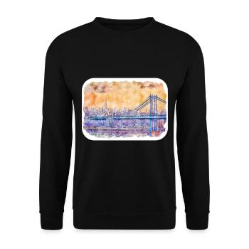 New York USA Aquarell Skizze Malerei Zeichnung - Unisex Pullover - Schwarz - Vorne - Alina (178cm) & Michal (187cm)