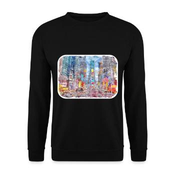 New York USA Aquarell Skizze Malerei Zeichnung - Unisex Pullover - Schwarz - Vorne - Alina (178cm) & Michal (187cm)