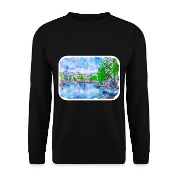 Niederlande Aquarell Skizze gezeichnete Illustration - Unisex Pullover - Schwarz - Vorne - Alina (178cm) & Michal (187cm)