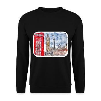 Londres UK Aquarelle Esquisse Dessinée à la Main Peinture - Sweat-shirt Unisexe - noir - Devant - Alina (178cm) & Michal (187cm)