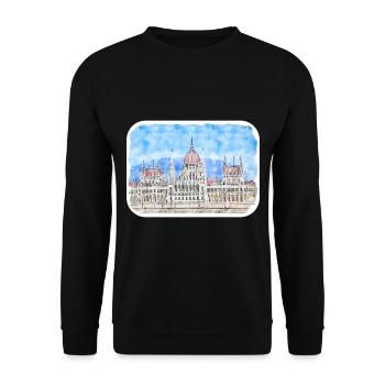 Budapest Ungarn Aquarell Skizze Zeichnung Zeichnung - Unisex Pullover - Schwarz - Vorne - Alina (178cm) & Michal (187cm)