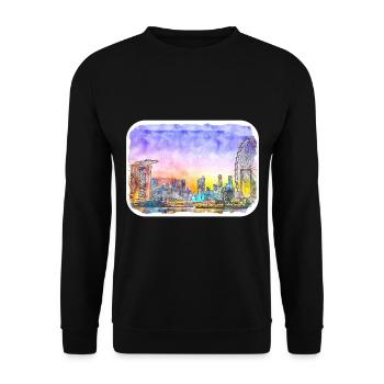 Singapour Aquarelle Esquisse Dessinée à la Main Peinture - Sweat-shirt Unisexe - noir - Devant - Alina (178cm) & Michal (187cm)