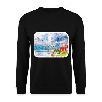 Norvège Aquarelle Esquisse Dessinée à la main Illustration - Sweat-shirt Unisexe - noir - Devant - Alina (178cm) & Michal (187cm)