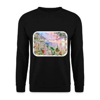 Sorrente Italie Aquarelle Sketch Illustration - Sweat-shirt Unisexe - noir - Devant - Alina (178cm) & Michal (187cm)