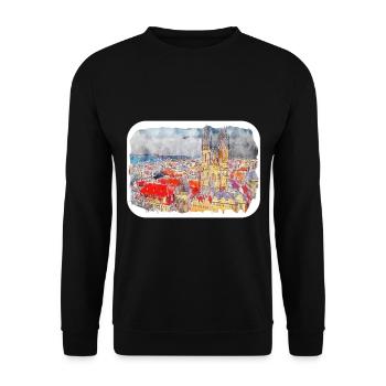 Prag Tschechien Aquarell Skizze Zeichnung - Unisex Pullover - Schwarz - Vorne - Alina (178cm) & Michal (187cm)