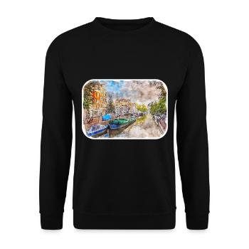 Amsterdam Netherlands Watercolor Sketch Drawing - Unisex Sweatshirt - black - Front - Alina (178cm) & Michal (187cm)