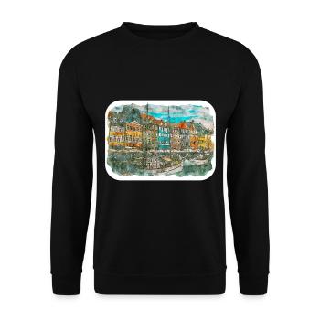 Copenhague Danemark Aquarelle Croquis Dessiné Paintin - Sweat-shirt Unisexe - noir - Devant - Alina (178cm) & Michal (187cm)