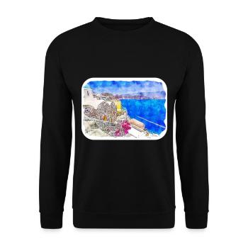 Santorin Grèce croquis aquarelle dessin dessiné - Sweat-shirt Unisexe - noir - Devant - Alina (178cm) & Michal (187cm)