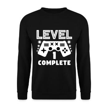 Level 1 complete 1 Geburtstag Spielkonsole - Unisex Pullover - Schwarz - Vorne - Alina (178cm) & Michal (187cm)