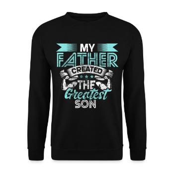 Sohn Geburt Geschenkidee - Unisex Pullover - Schwarz - Vorne - Alina (178cm) & Michal (187cm)