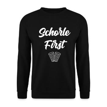 Schorle first - Unisex Pullover - Schwarz - Vorne - Alina (178cm) & Michal (187cm)