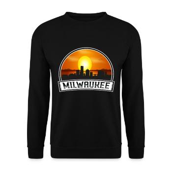 Milwaukee Wisconsin Usa Skyline Vintage Sunset Tra - Unisex Pullover - Schwarz - Vorne - Alina (178cm) & Michal (187cm)