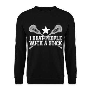Ich schlage Leute mit einem Stock" Sport-Tee für sportlich - Unisex Pullover - Schwarz - Vorne - Alina (178cm) & Michal (187cm)