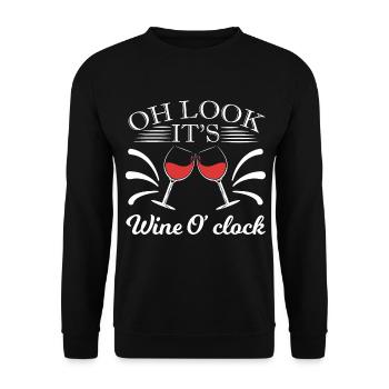 Oh Look It's Wine O'clock Tee For Alcoholic - Unisex Sweatshirt - black - Front - Alina (178cm) & Michal (187cm)