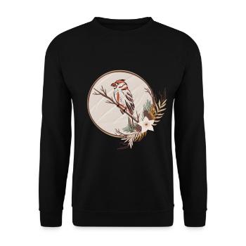 Oiseau Winter reposant sur une branche, à l’intérieur d’un Wreat - Sweat-shirt Unisexe - noir - Devant - Alina (178cm) & Michal (187cm)