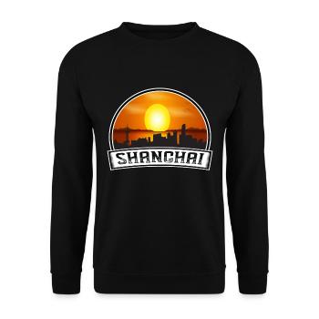 Shanghai China Skyline Vintage Sunset Travel Souve - Unisex Pullover - Schwarz - Vorne - Alina (178cm) & Michal (187cm)