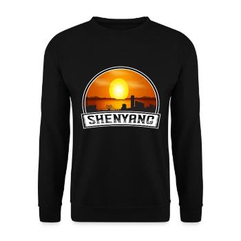 Shenyang China Skyline Vintage Sunset Travel Souve - Unisex Sweatshirt - black - Front - Alina (178cm) & Michal (187cm)