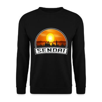 Sendai Japan Skyline Vintage Sonnenuntergang Reise Souveni - Unisex Pullover - Schwarz - Vorne - Alina (178cm) & Michal (187cm)