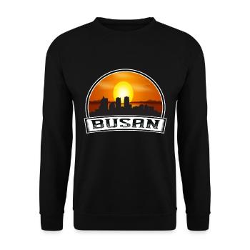 Busan Corée du Sud Skyline Vintage Sunset Travel So - Sweat-shirt Unisexe - noir - Devant - Alina (178cm) & Michal (187cm)