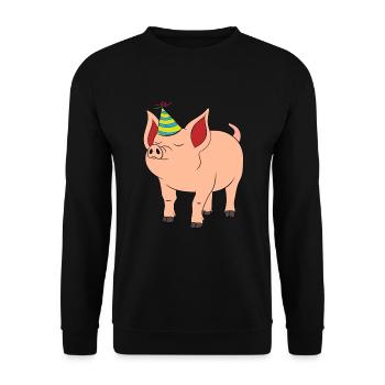 Celebration Party Pink Pig Farmer Oink Farm Barn - Unisex Pullover - Schwarz - Vorne - Alina (178cm) & Michal (187cm)