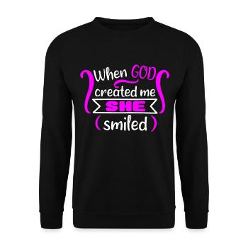 Quand Dieu m’a créée, elle a souri - Sweat-shirt Unisexe - noir - Devant - Alina (178cm) & Michal (187cm)