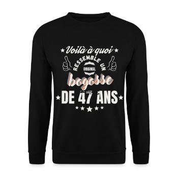 teeshirt Bogosse de 47 ans humour - Sweat-shirt Unisexe - noir - Devant - Alina (178cm) & Michal (187cm)