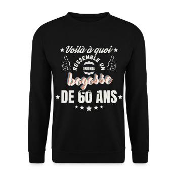 Teeshirt Bogosse de 60 Ans Humour - Sweat-shirt Unisexe - noir - Devant - Alina (178cm) & Michal (187cm)