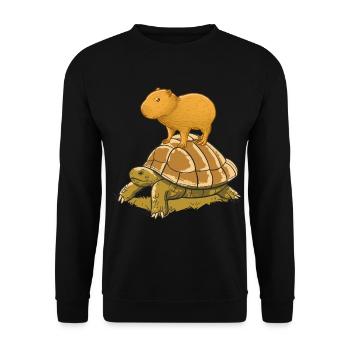 Capybara auf Schildkröte - Unisex Pullover - Schwarz - Vorne - Alina (178cm) & Michal (187cm)
