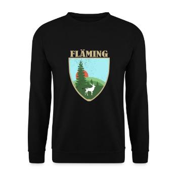 Fläming mit Hirsch - Unisex Pullover - Schwarz - Vorne - Alina (178cm) & Michal (187cm)