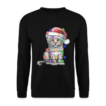Leopard with Christmas hat and lights - Unisex Sweatshirt - black - Front - Alina (178cm) & Michal (187cm)