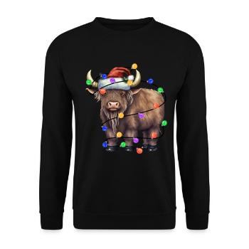 Cow with Christmas hat and lights - Unisex Sweatshirt - black - Front - Alina (178cm) & Michal (187cm)