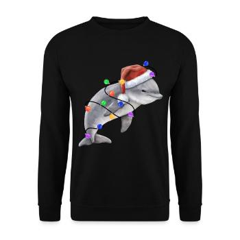 Dolphin with Christmas hat and lights - Unisex Sweatshirt - black - Front - Alina (178cm) & Michal (187cm)
