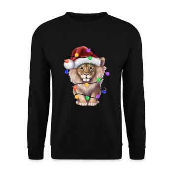 Lion with Christmas hat and lights - Unisex Sweatshirt - black - Front - Alina (178cm) & Michal (187cm)