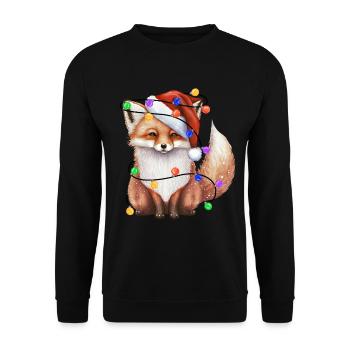 Fuchs mit Weihnachtmütze und Lichter - Unisex Pullover - Schwarz - Vorne - Alina (178cm) & Michal (187cm)