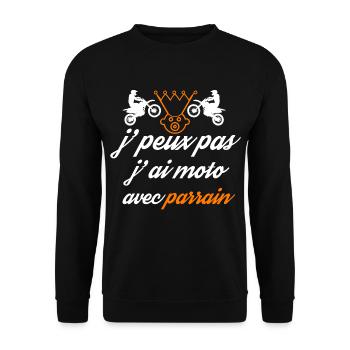 J peux pas j ai moto avec parrain - Sweat-shirt Unisexe - noir - Devant - Alina (178cm) & Michal (187cm)