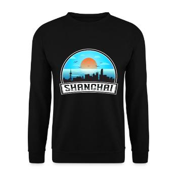 Shanghai China Skyline Vintage Sunset Travel Souve - Unisex Pullover - Schwarz - Vorne - Alina (178cm) & Michal (187cm)