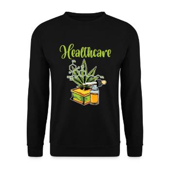 Green Cannabis Shirt For High People "Healthcare" - Unisex Sweatshirt - black - Front - Alina (178cm) & Michal (187cm)