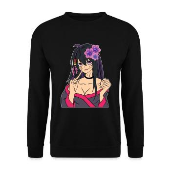 Anime Lover Shirt für Kawaii Fans "Senpai' - Unisex Pullover - Schwarz - Vorne - Alina (178cm) & Michal (187cm)