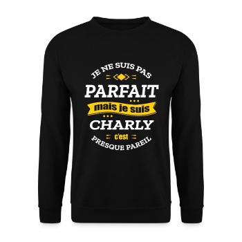 CHARLY PARFAIT - PRENOM CHARLY - Sweat-shirt Unisexe - noir - Devant - Alina (178cm) & Michal (187cm)