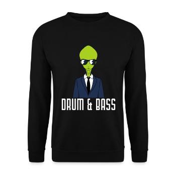 Drumming Shirt For Drummers "Drum & Bass Alien" - Unisex Pullover - Schwarz - Vorne - Alina (178cm) & Michal (187cm)