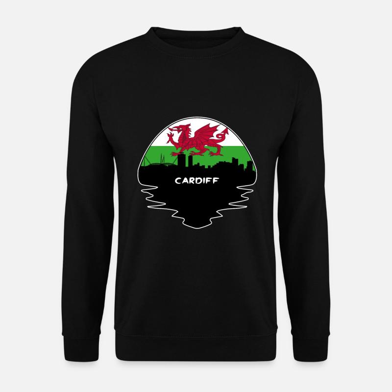 Cardiff-Wales-Flaggen-Skyline-Schattenbild-Reise - Unisex Pullover - Schwarz