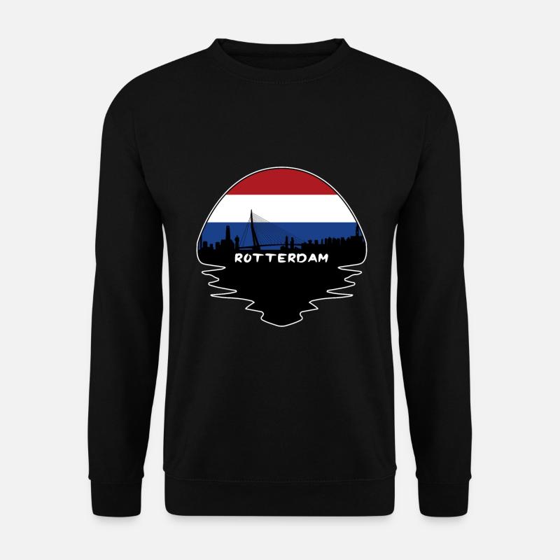 Rotterdam-Niederlande-Flaggen-Skyline-Schattenbild Trav - Unisex Pullover - Schwarz