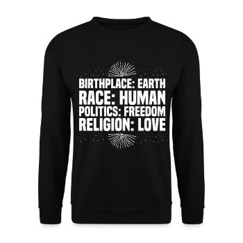 Earth, human, freedom, love - Unisex Pullover - Schwarz - Vorne - Alina (178cm) & Michal (187cm)