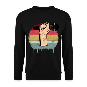 Mikrofon Retro - Unisex Pullover - Schwarz - Vorne - Alina (178cm) & Michal (187cm)