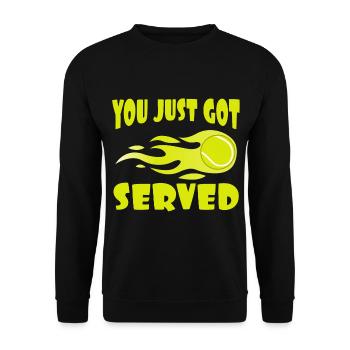 "You Just Got Served" T-Shirt Design für Rasen - Unisex Pullover - Schwarz - Vorne - Alina (178cm) & Michal (187cm)