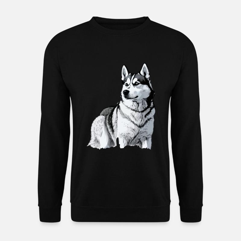 Nette Husky Hund Rasse Kopf Cartoon Illustration - Unisex Pullover - Schwarz