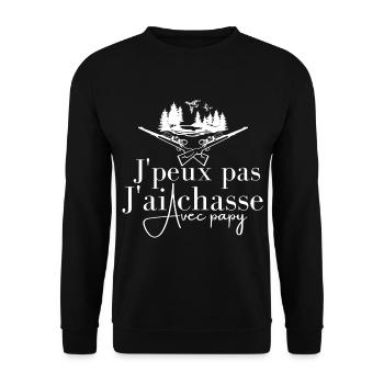 J'Peux Pas J'ai Chasse avec mon Papy - Sweat-shirt Unisexe - noir - Devant - Alina (178cm) & Michal (187cm)
