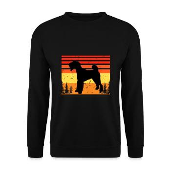 Airedale Terrier Hundeliebhaber Silhouette Retro Sonnenuntergang - Unisex Pullover - Schwarz - Vorne - Alina (178cm) & Michal (187cm)
